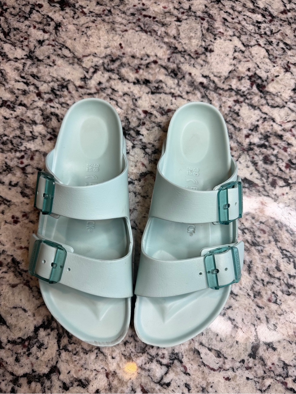 Birkenstock Mint Green Two-Buckle Slide Sandals size 7